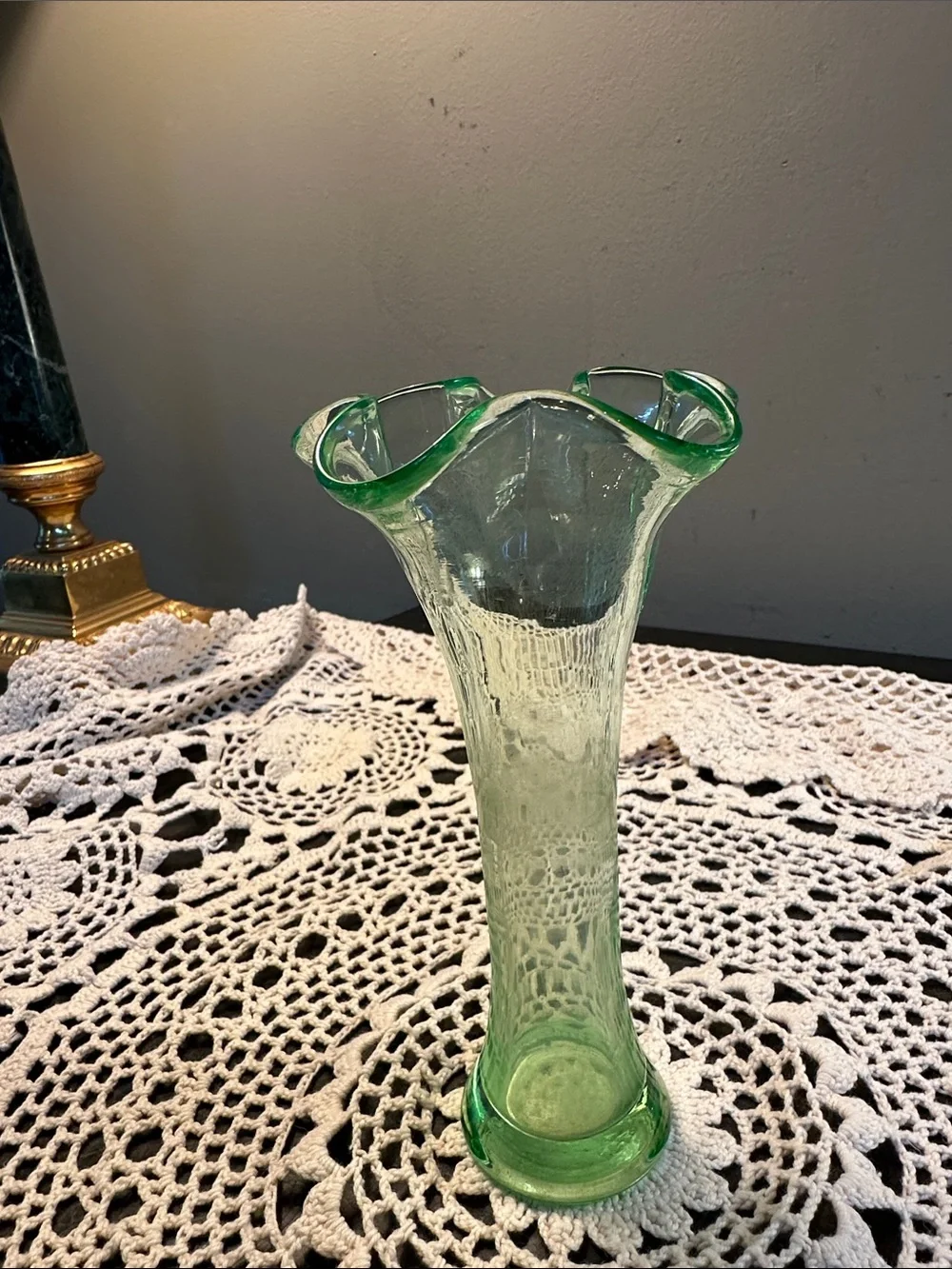 Green Glass Ruffled Vase - Home Accents